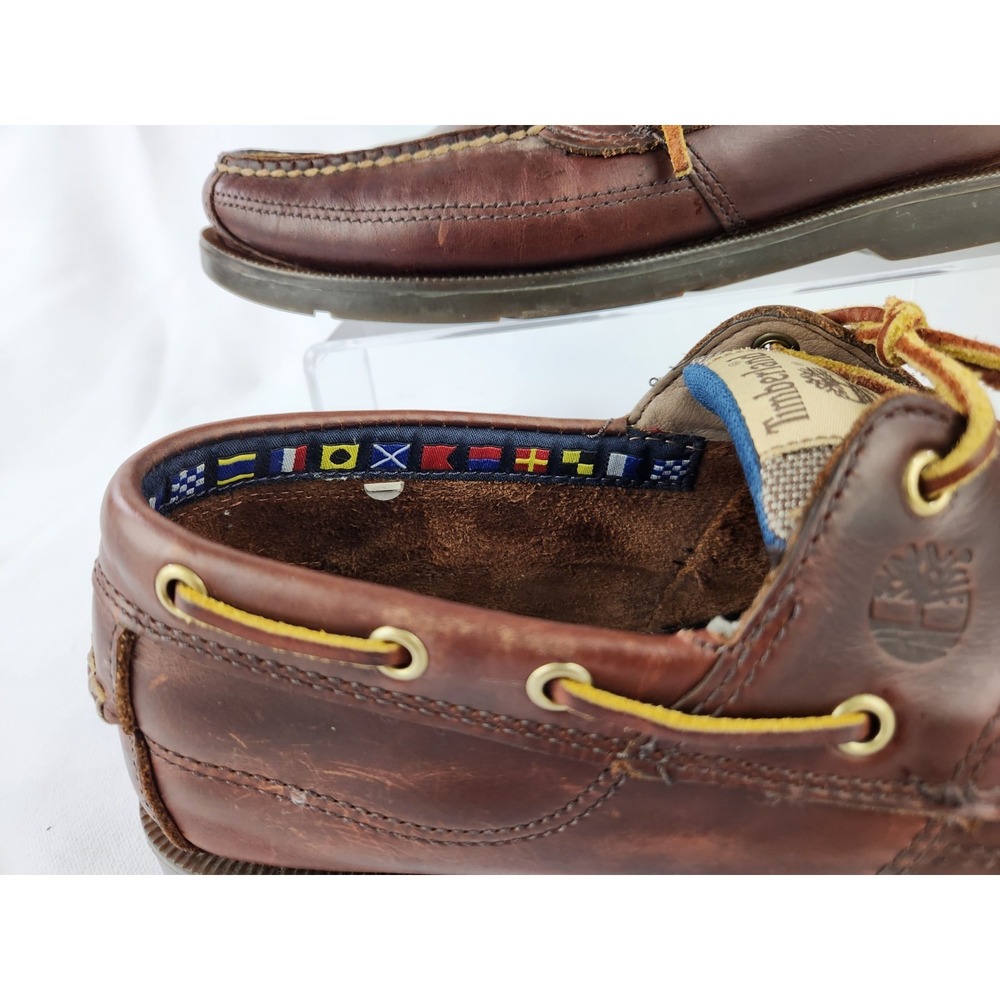 Timberland Classic 2 Eye Boat Shoes Men 9.5 Wide Brown Leather Deck Earthkeepers - Picture 2 of 16